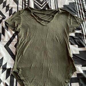 Olive Green Women's Crisscross V-Neck Top